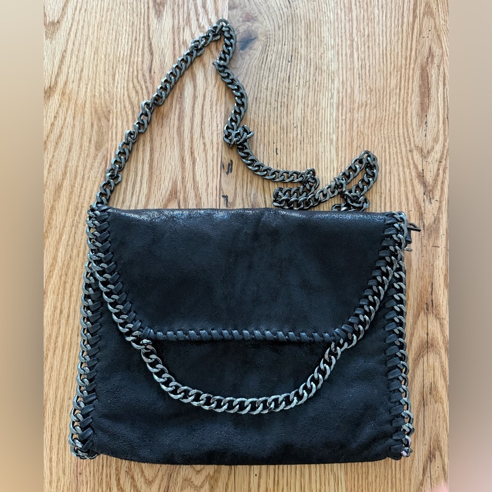 Black Chain-Trimmed Vegan Women's Bag